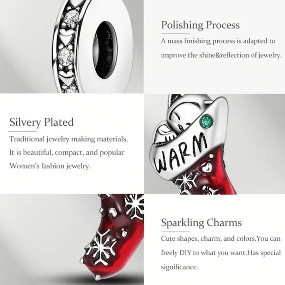 Pandora 925 Silver & Red Christmas Stocking Charm Pendant engraved Warm & Home - Picture 7 of 10